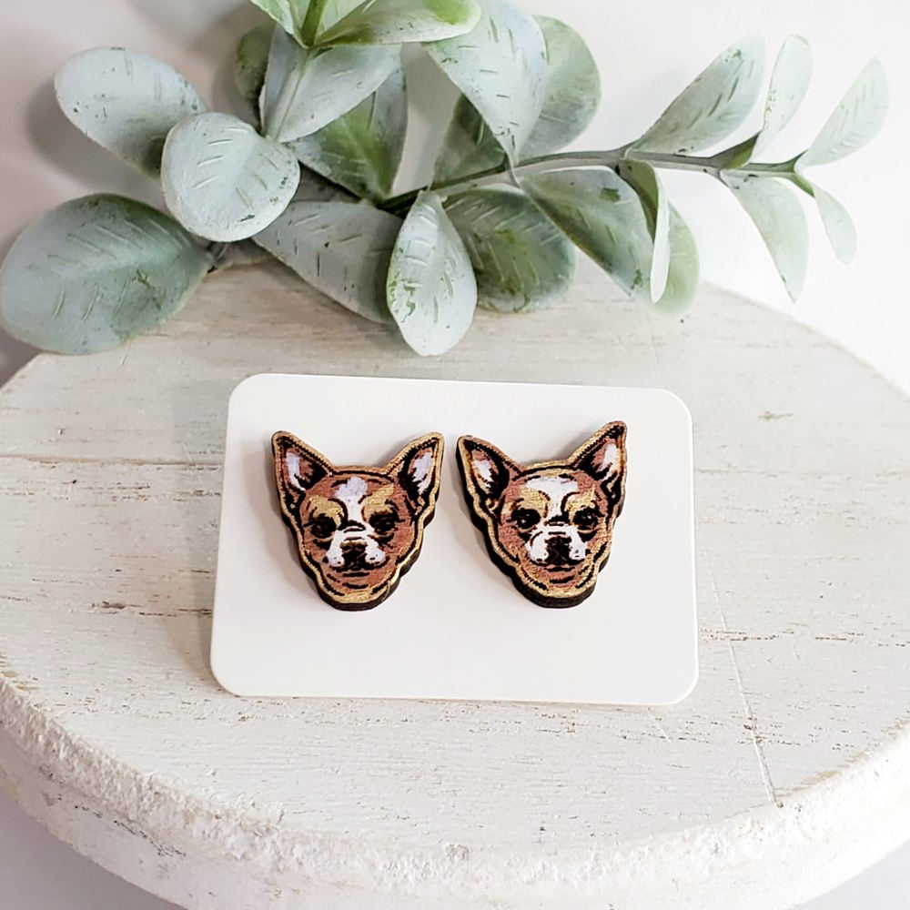 Hand Painted Chihuahua Wood Studs