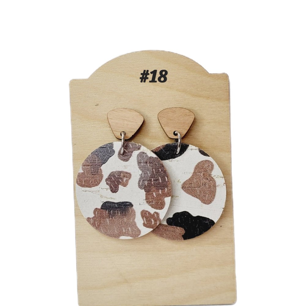 Cork on Leather Cow Drop Earrings