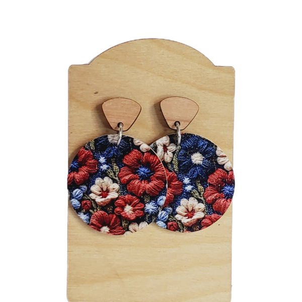 Red White Blue Floral Drop Earrings