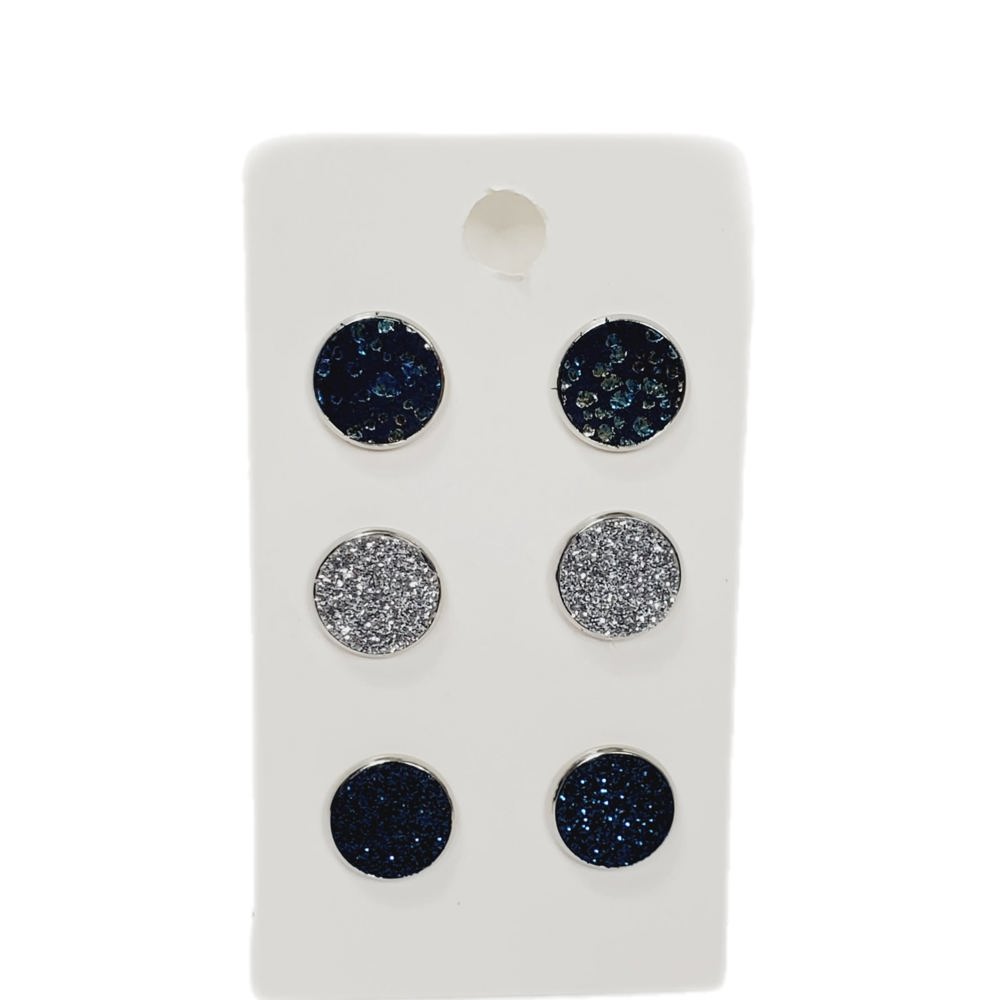 Blue and Silver Leather Studs | Set of 3