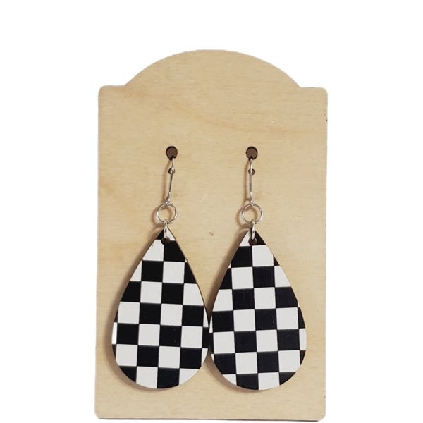 Wood Checker Teardrop Earrings