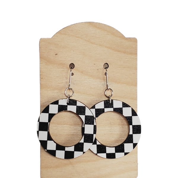 Checker Wood Hoop Earrings