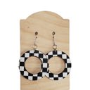  Checker Wood Hoop Earrings