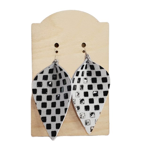 Leather Checker Pinched  Earrings