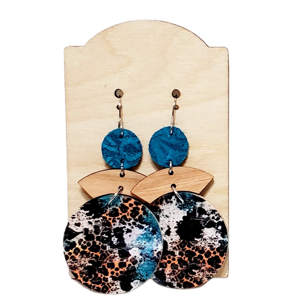 Cork on Leather Cheetah Teal Leather Earrings