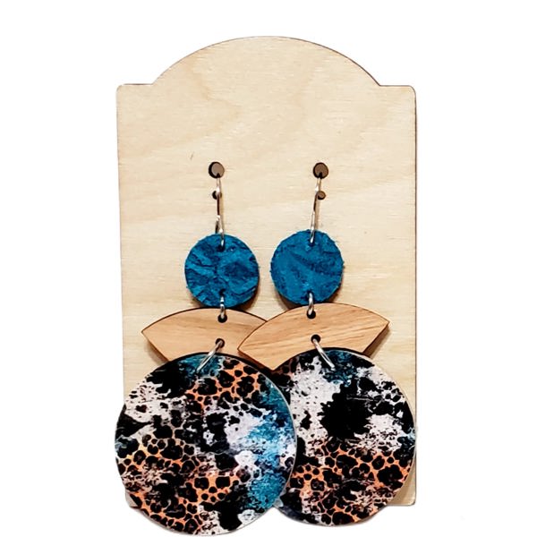 Cork on Leather Cheetah Teal Leather Earrings