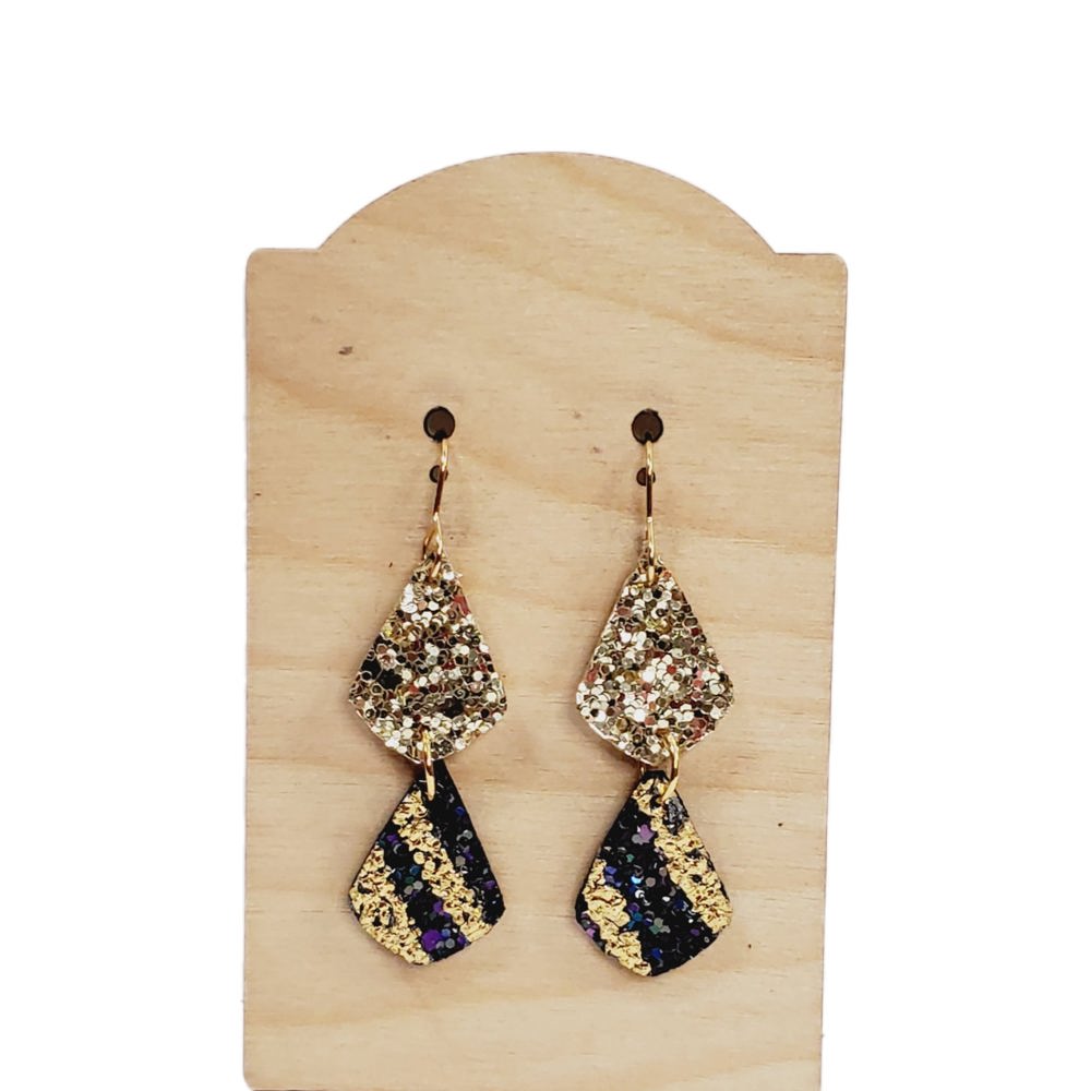 Black and Gold Stacked Earrings