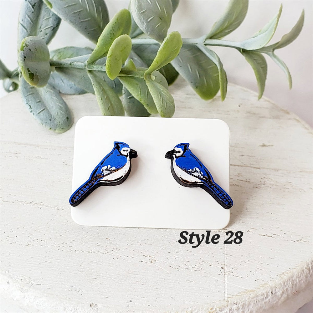 Bluejay Bird Wood Studs