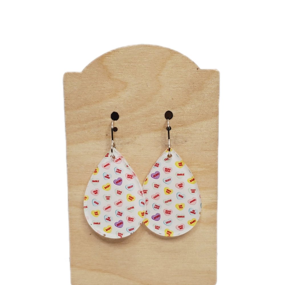 Acrylic Candy Heart Teardrop Earrings