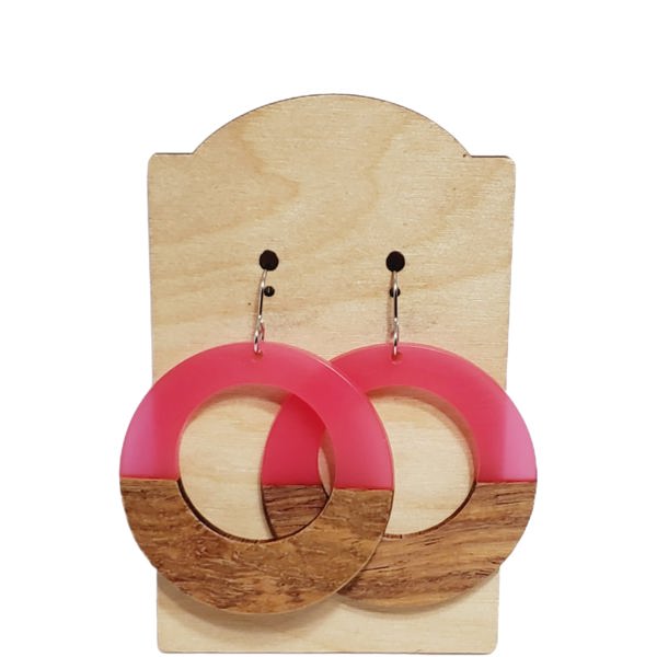 Pink Acrylic and Wood Hoops