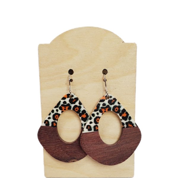 Leopard and Wood Earrings