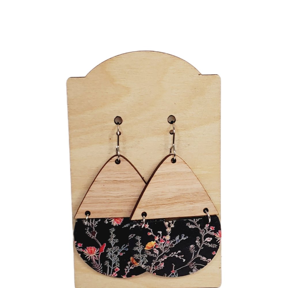 Leather Black Dried Flower Earrings