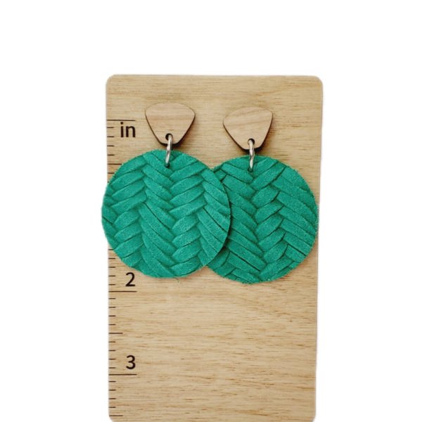 Kelly Green Genuine Leather Drop Earrings