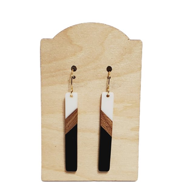 White Wood Black Bar Earrings