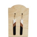  White Wood Black Bar Earrings