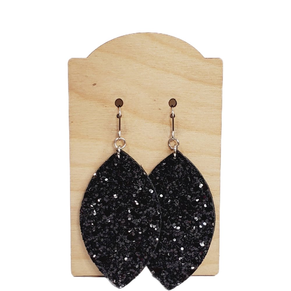 Leather Glitter Black Earrings