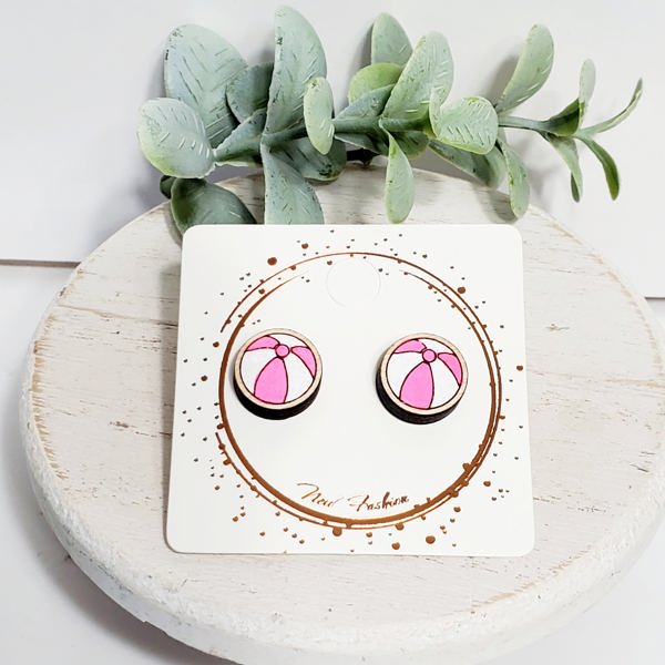 Pink Beach Ball Wood Studs