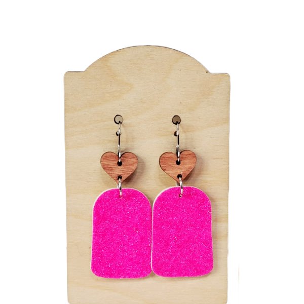 Cork on Leather Glitter Pink Earrings