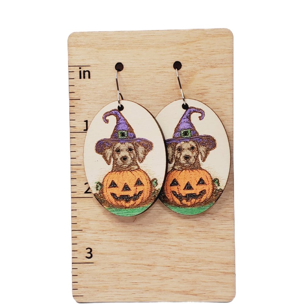 Puppy Carved Pumpkin Earrings