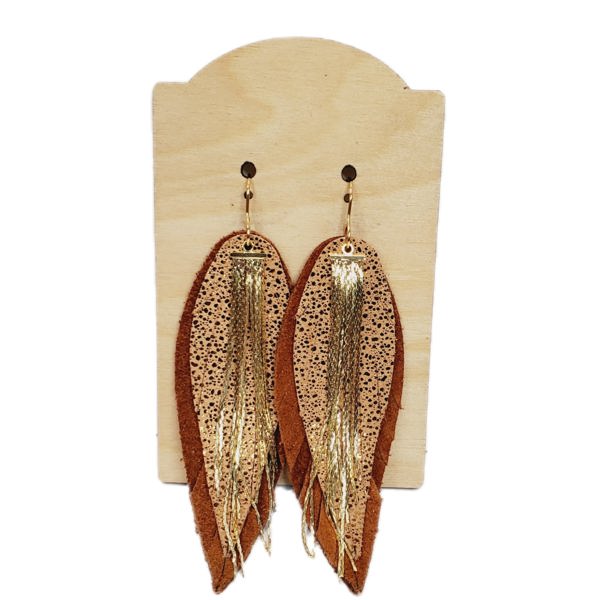 Feather Leather with Gold Earrings