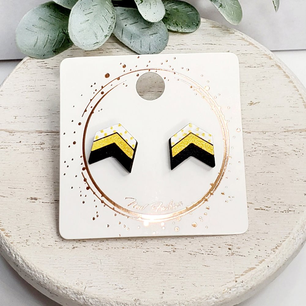 Hand Painted Chevron Wood Studs | Yellow