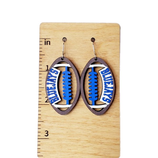 Hand Painted Bluejays Football Earrings