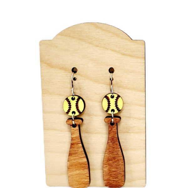 Hand Painted Softball Bat & Ball Earrings