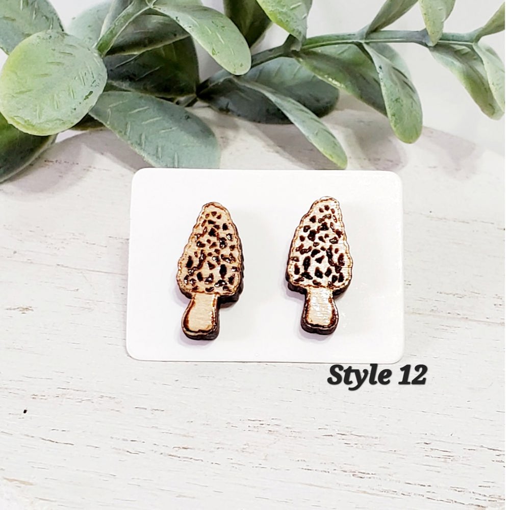 Morel Mushroom Wood Studs | 12MM