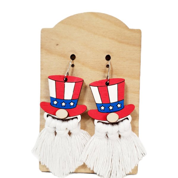 Handmade Macrame Patriotic Gnome Earrings