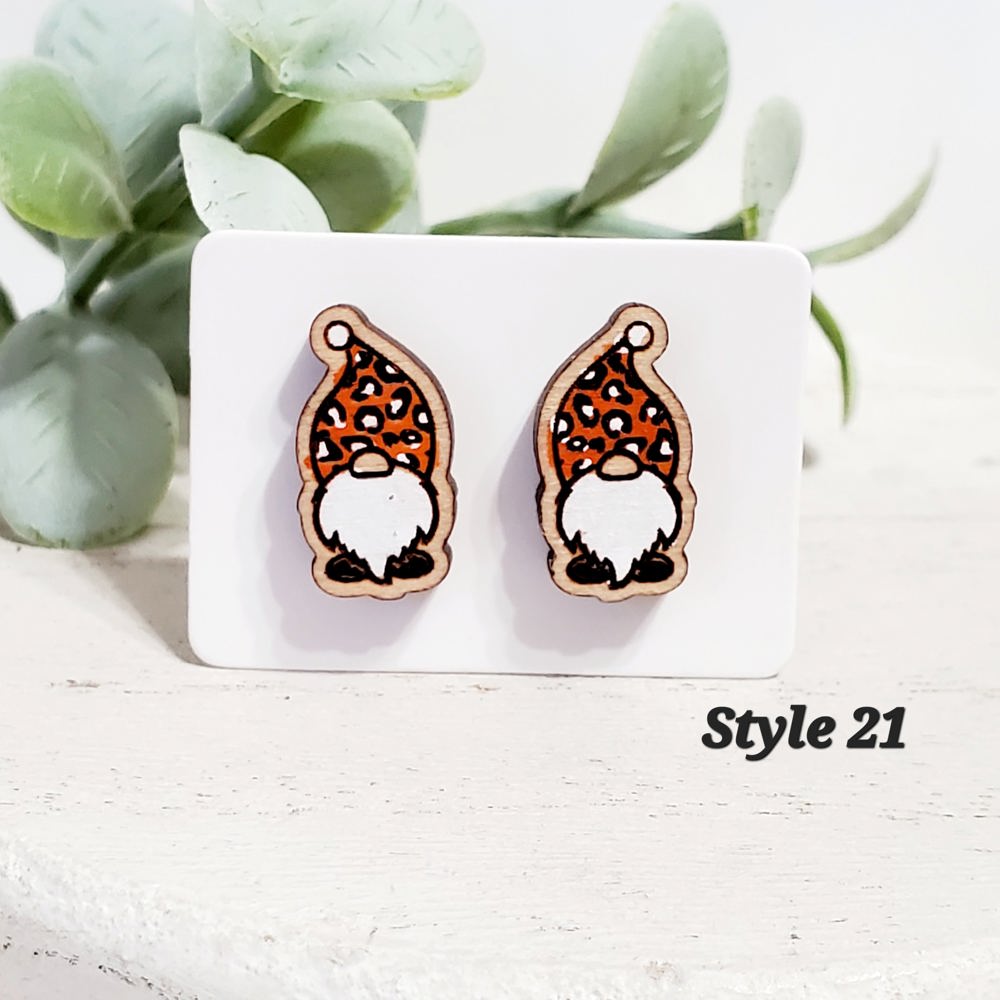 Gnome Leopard Wood Studs