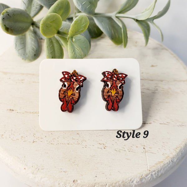 Hand Painted Chicken Bow Studs