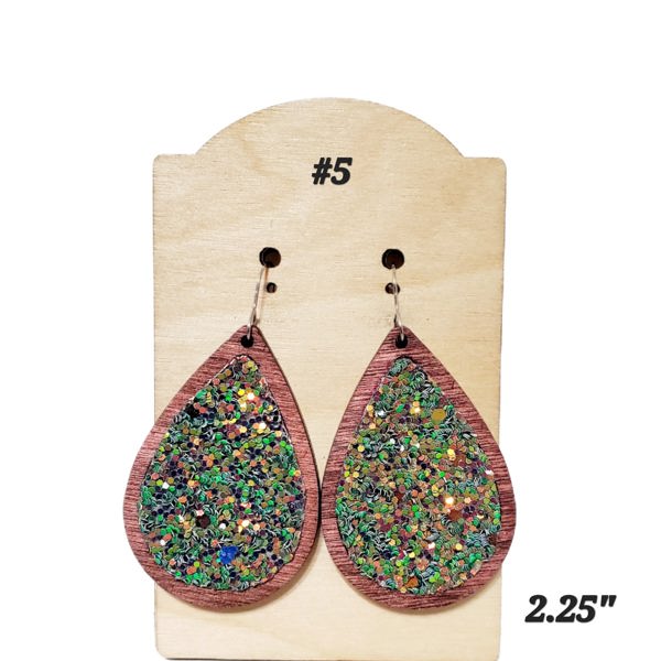 Chameleon Glitter Wood Teardrop Earrings