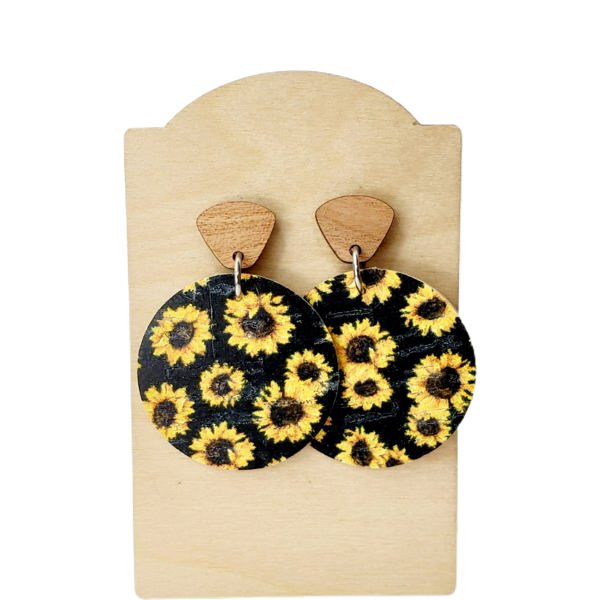 Sunflower Leather/Cork Round Earring