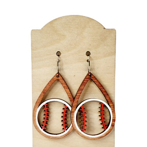 Hand Painted Baseball Teardrop Cutout Earrings