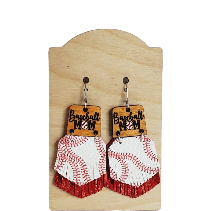 Baseball Leather Mom Fringe Earrings