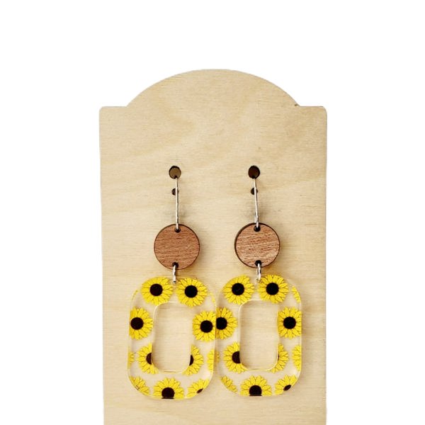 Sunflower Oval Acrylic/Wood Earrings