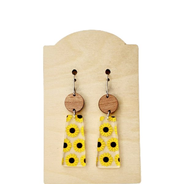 Sunflower Rectangle Acrylic/Wood Earrings