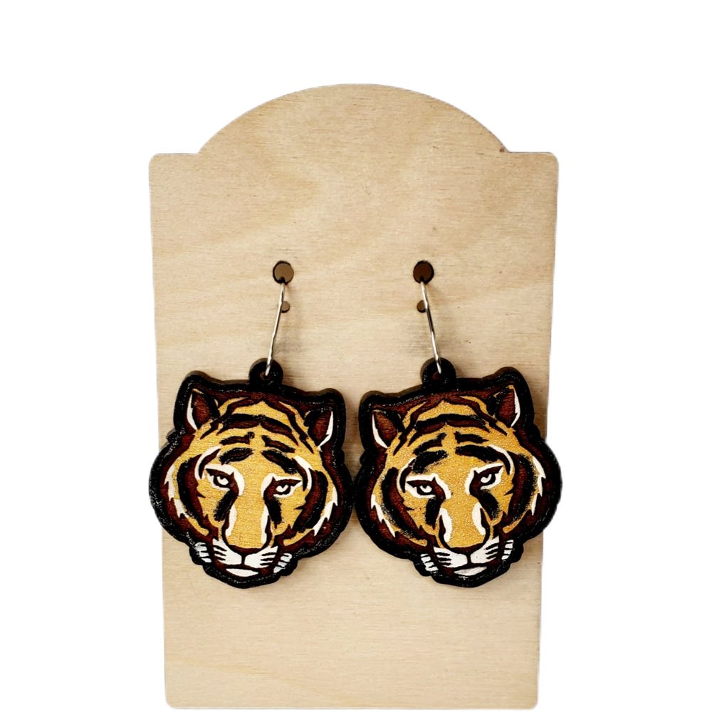 Hand Painted Tiger Earrings | Black & Gold