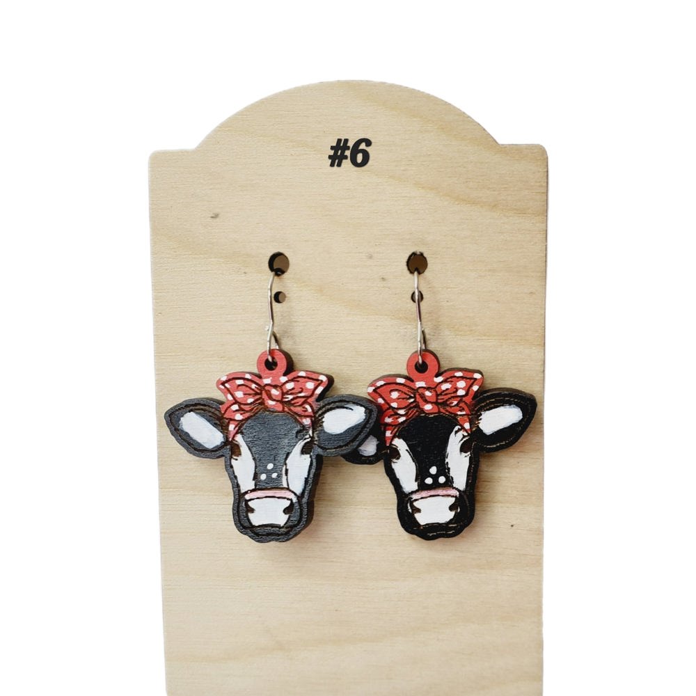 Hand Painted Black Cow Earrings