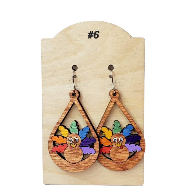 Hand Painted Rainbow Turkey Earrings