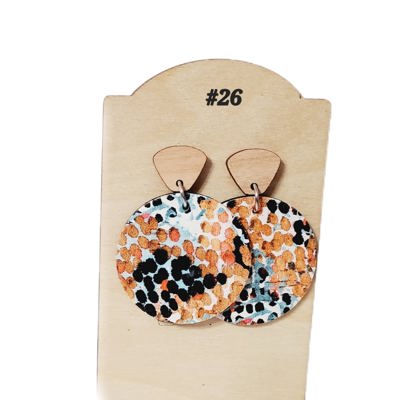 Cork on Leather Fall Color Dot Earrings