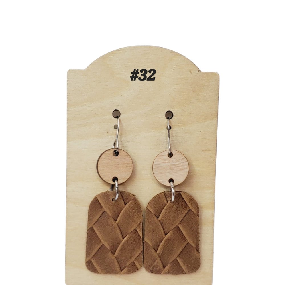 Leather Brown Weave Earrings