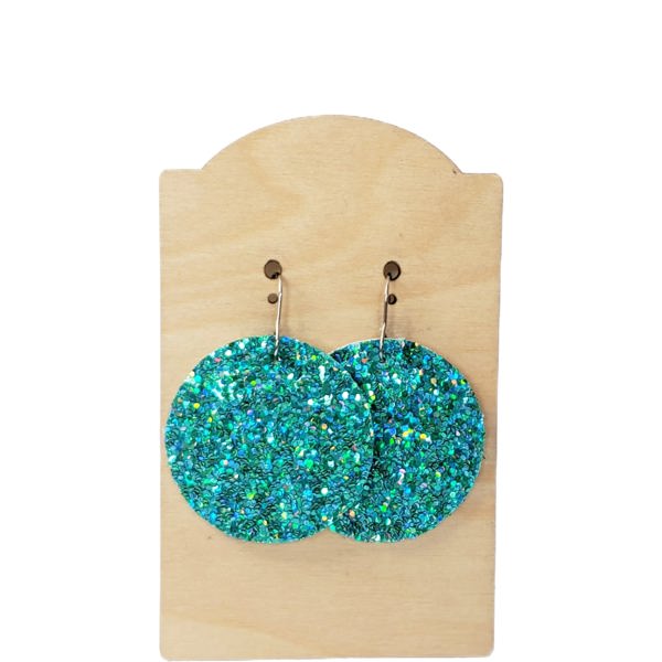 Turquoise Glitter Leather Earrings