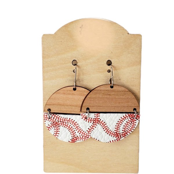 Baseball Leather & Wood Earrings