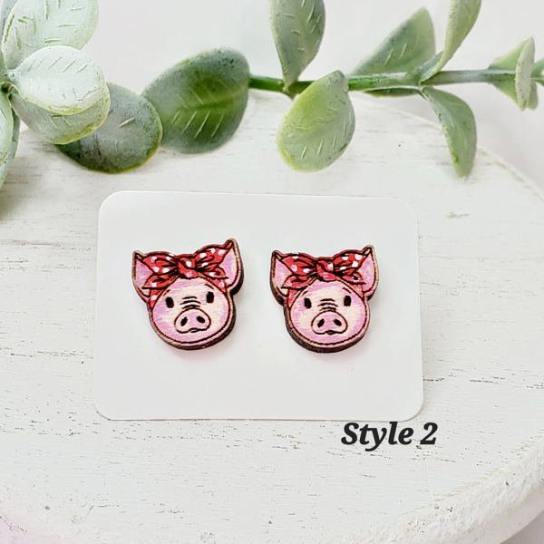 Hand Painted Pig Studs