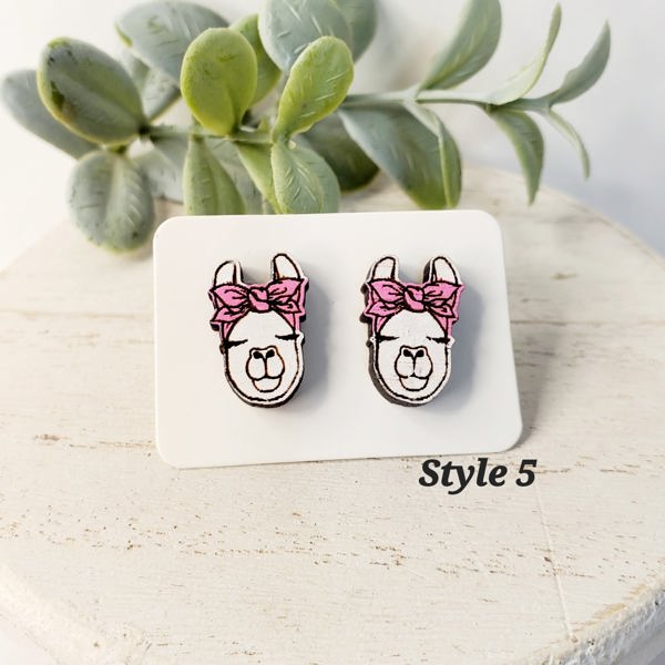 Hand Painted Llama Studs