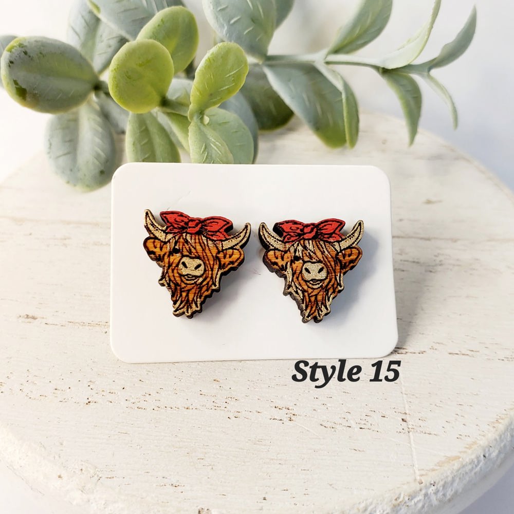 Hand Painted Highland Cow Studs