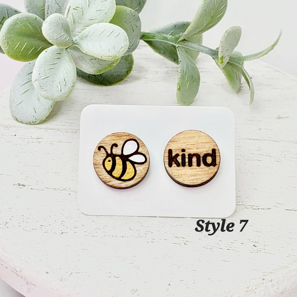 Hand Painted Bee Kind Studs