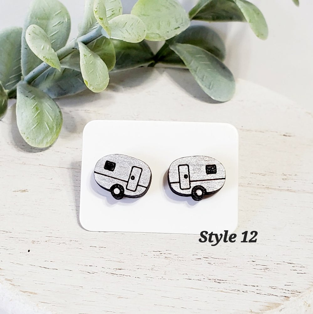 Hand Painted Silver Camper Studs