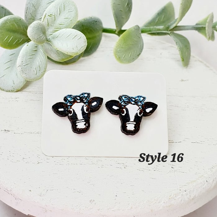 Hand Painted Cow Studs